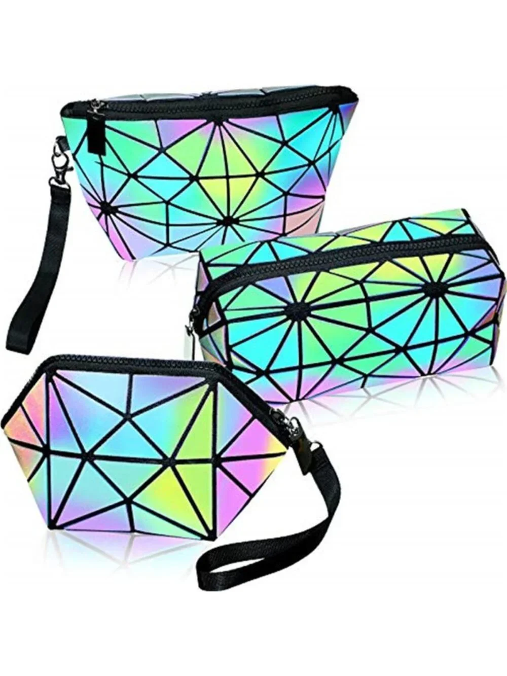 3 Pcs Makeup Bags Travel Cosmetic Organizer Case,Holographic